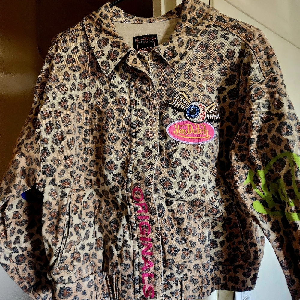 Von Dutch Leopard Print Jean Jacket